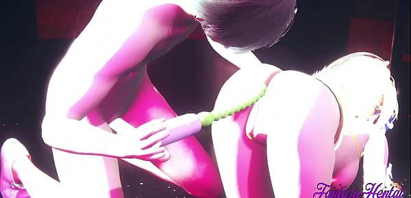 Final Fantasy X Hentai - Rikku Hard double dildo pussy and ass and blowjob with cum in her mouth